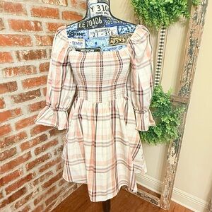 Audrey Parks Chic Plaid Ruffle Sleeve Mini Dress